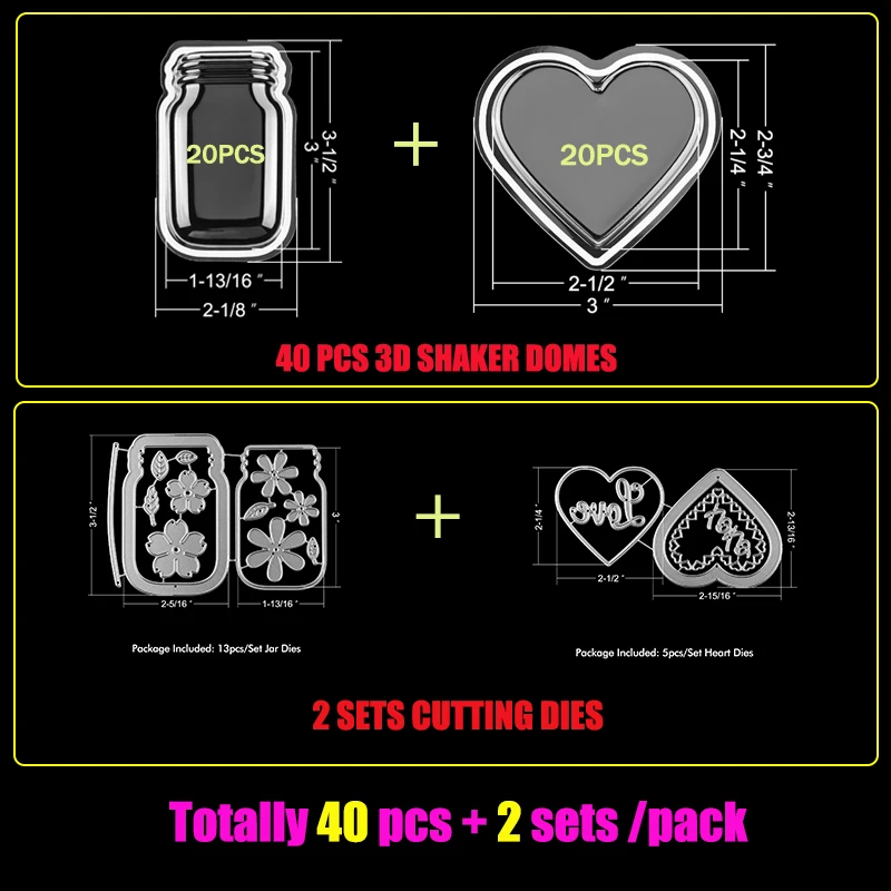 40Pcs Jars Hearts Eggs 3D Dimensional Shaker Domes card making supplies Shaker Covers Metal Cutting Dies scrapbooking & stamping