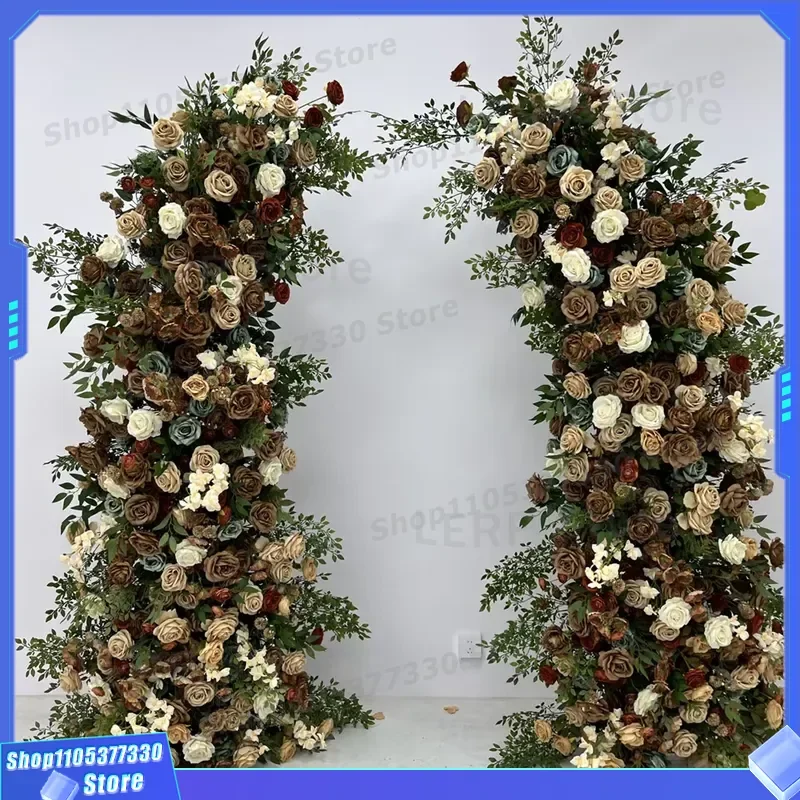 Faux Brown Rose Arch Wedding Backdrop Decoration Artificial Morning Glory Flower Stand for Valentine Day Party Home Garden
