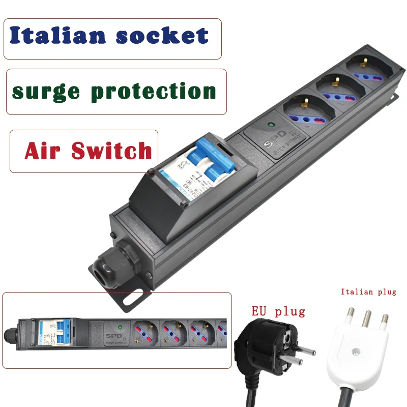

Настенная розетка 16А Воздушный выключатель Плата питания PDU из алюминиевого сплава Итальянская розетка с защитой от перенапряжения Шнур питания длиной 2 м Вилка европейского/итальянского стандарта