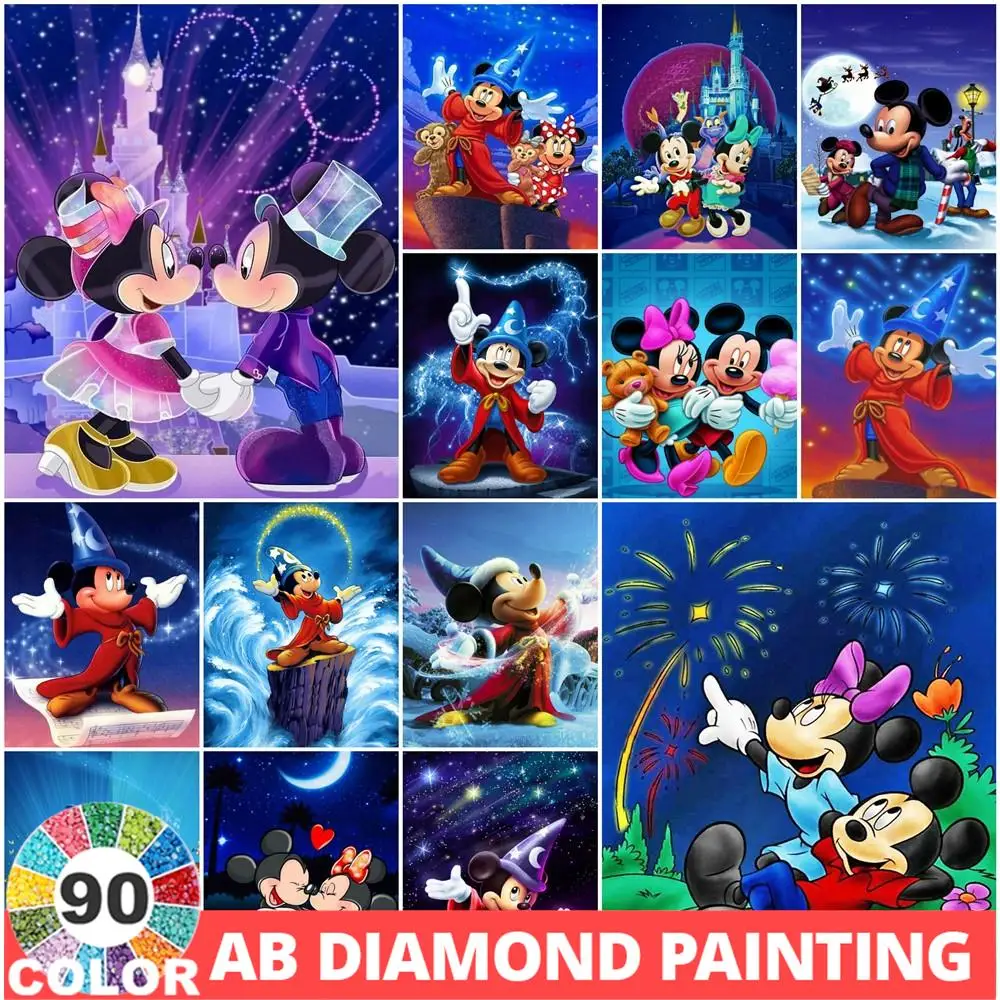 AB aksamitna Disney diamentowa mozaika fajerwerki zamek z obraz ze strasu kreskówkowy haft hobbystyczny Mickey Minnie wystrój pokoju