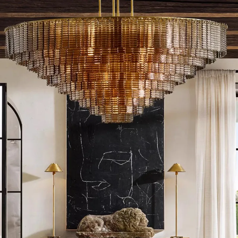 

Round Glass Crystal Pendant Chandelier Vintage American Luxury Glass Large Chandeliers Living Dining Room Loft Bedroom