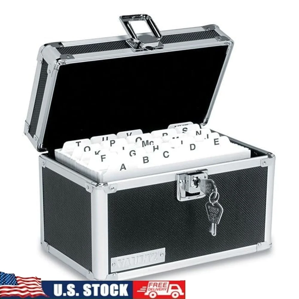 

Locking Index Card File Holds 550 Cards Durable Aluminum Construction Key Lock Soft Felt Interior Chrome Steel Corners Secure