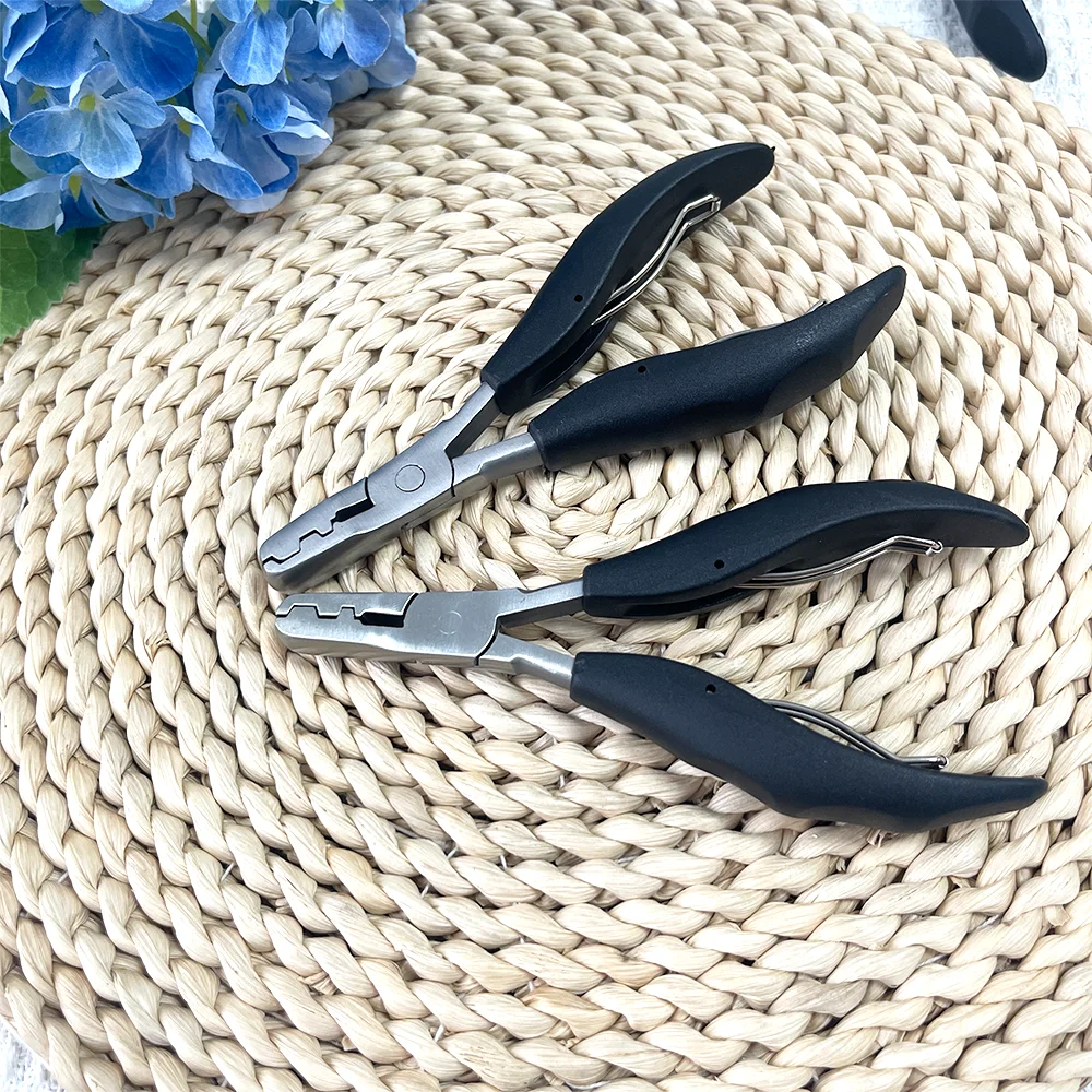 5.7 inch 2 in 1 Black Handle Plier with Flat Grooves 3mm and 5mm grooves Pre-Bonded Hair Extension Clamp