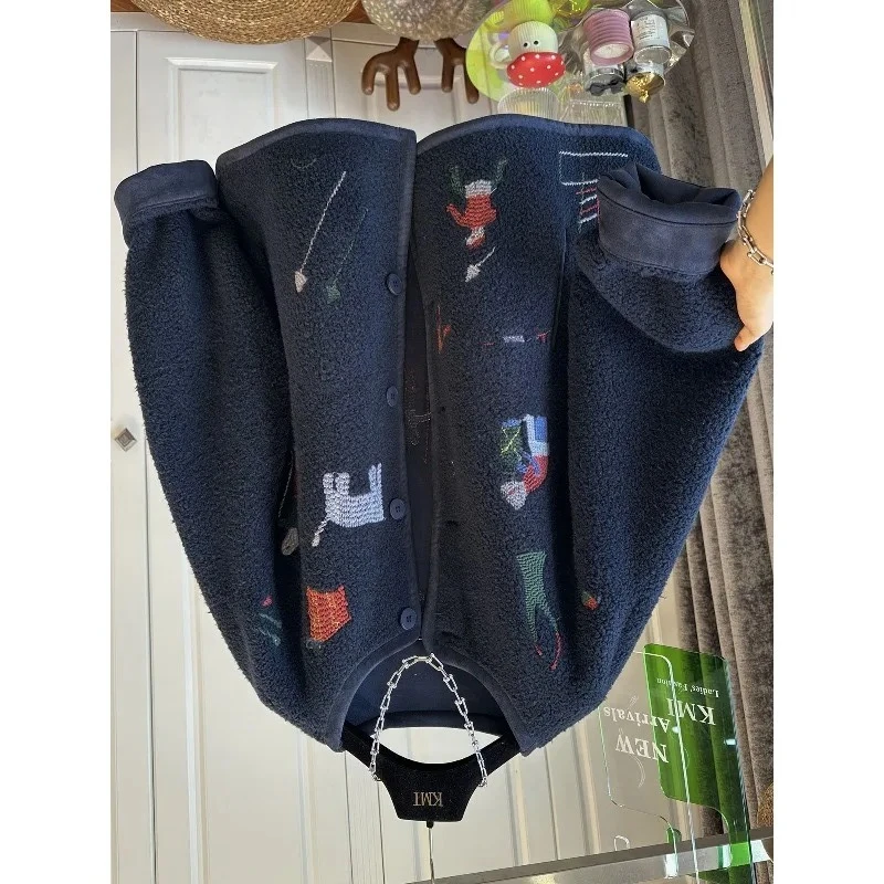 Blouse Women's Autumn Winter Designer Cute Embroidered Wool Coat Loose-fitting Effortlessly Chic New Niche Versatile Distinctive