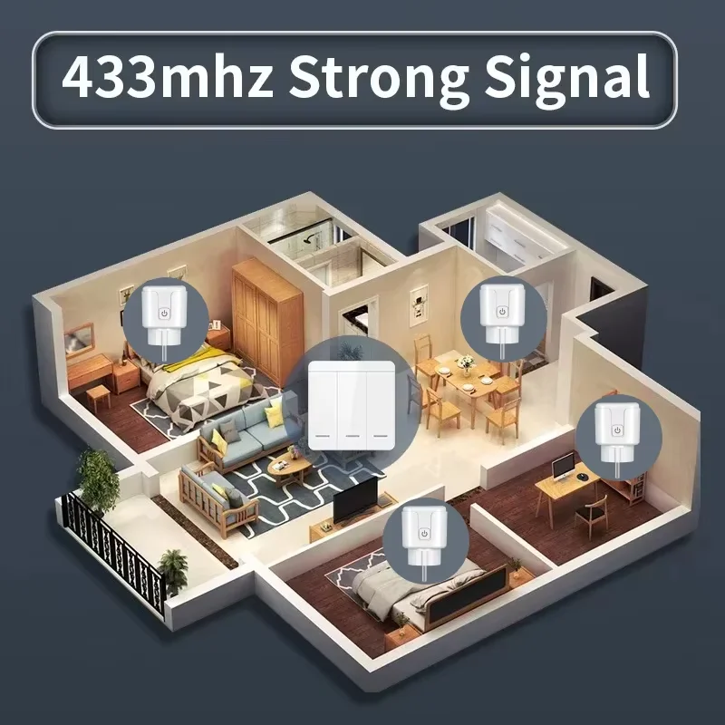433MHz Wireless Socket Remote Control Switch EU FR Plug 230V 220V 16A 86 Wireless Wall Switch with Battery for Home Appliance