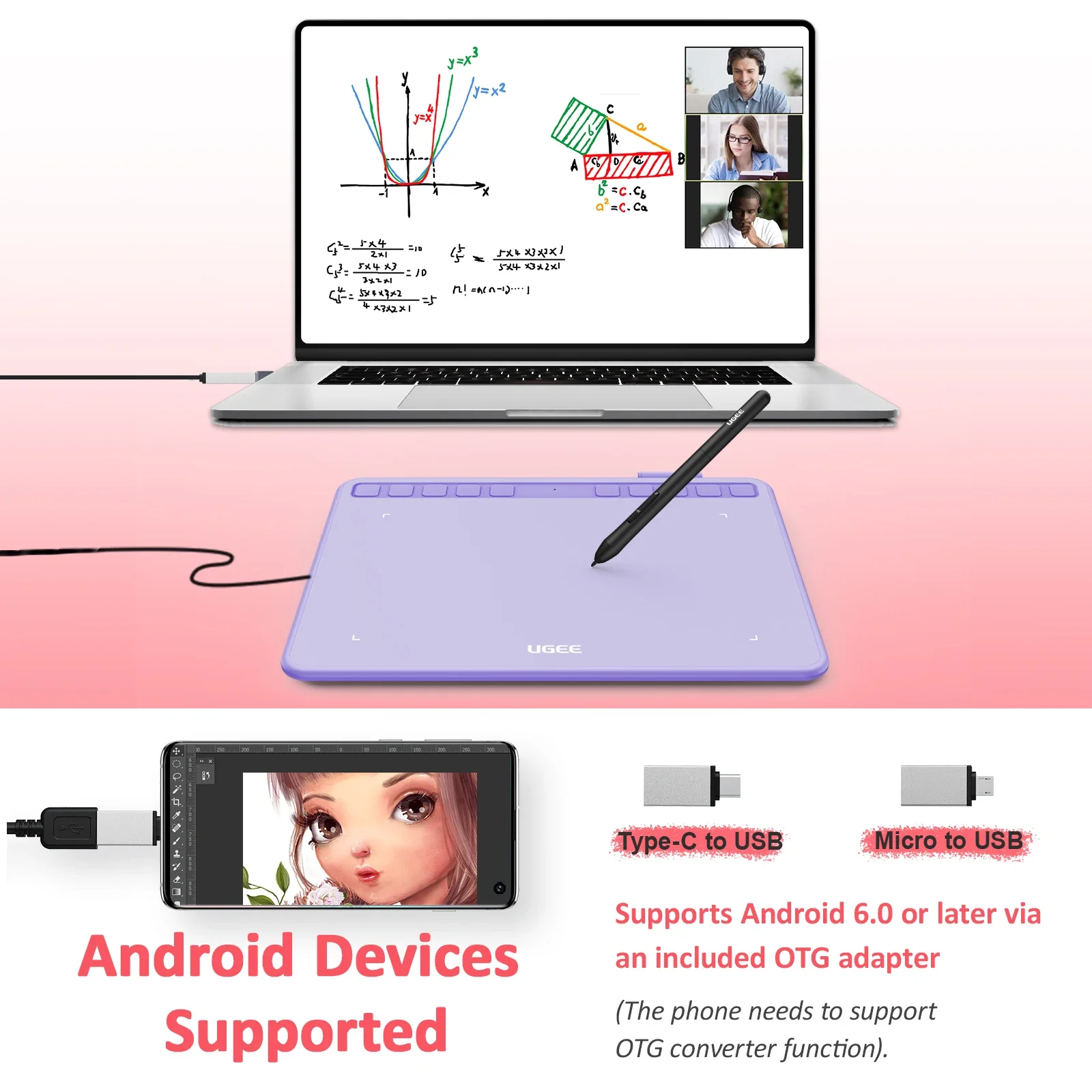 UGEE S640 Graphics Tablet 6x4 inch 10 Shortcut key 8192 Levels 266RPS For PC/Android Digital Drawing Tablet Handwriting Board