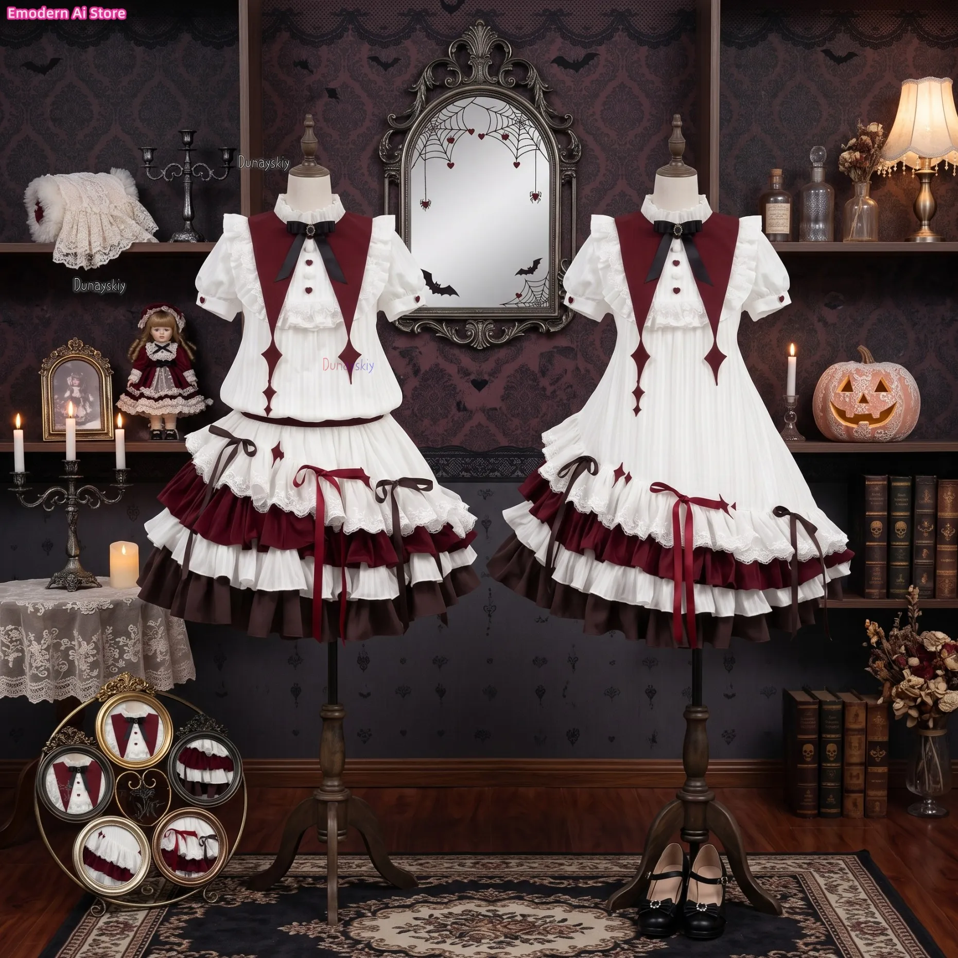 Conjunto Completo Lolita, Vestido de Novia Dulce Original Bidimensional para Uso Diario, Vestido de Fiesta con Falda Abultada, Estilo Lolita