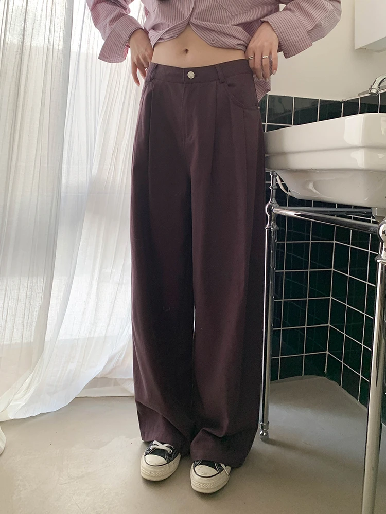 

Фиолетовые широкие брюки-палаццо с высокой талией, прямые повседневные брюки для женщин, весна 2026, новые, удобные, длинные брюки