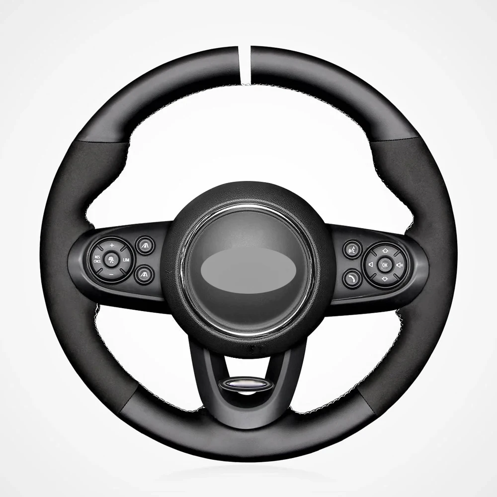 Alcantara Steering Wheel Cover Real Leather White Thread White Stripe Hand Sew Car Accessoires for Mini JCW F56 COOPER S CLUBMAN