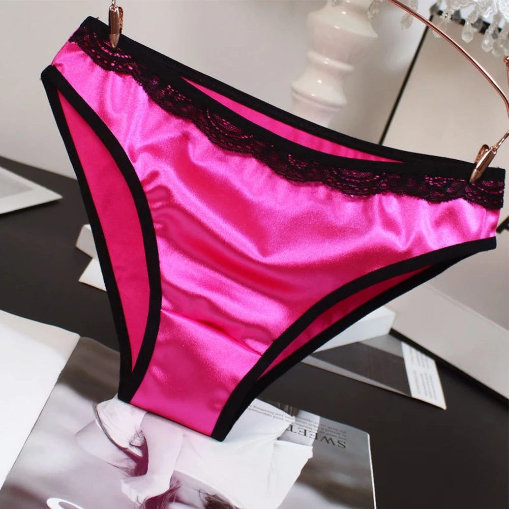 Women Sexy Satin Briefs Smooth Underwear Comfortable Silky Panties Female Soft Glossy Lingerie Cotton Crotch Underpants