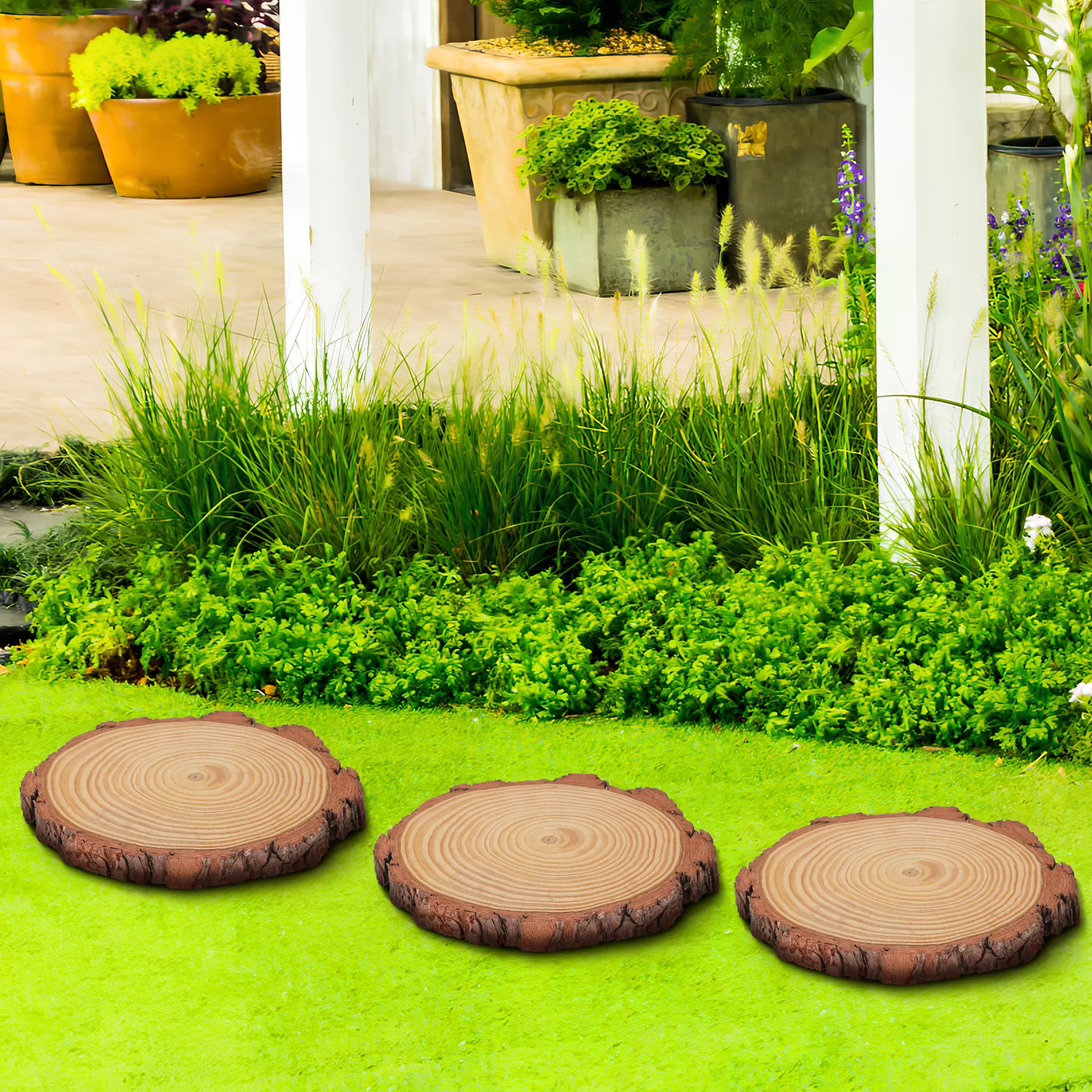 

3pcs Wood Garden Stepping Stones 18 20cm Diameter 2cm Thick for Decorative Outdoor Walkway Path Steps DIY Handmade