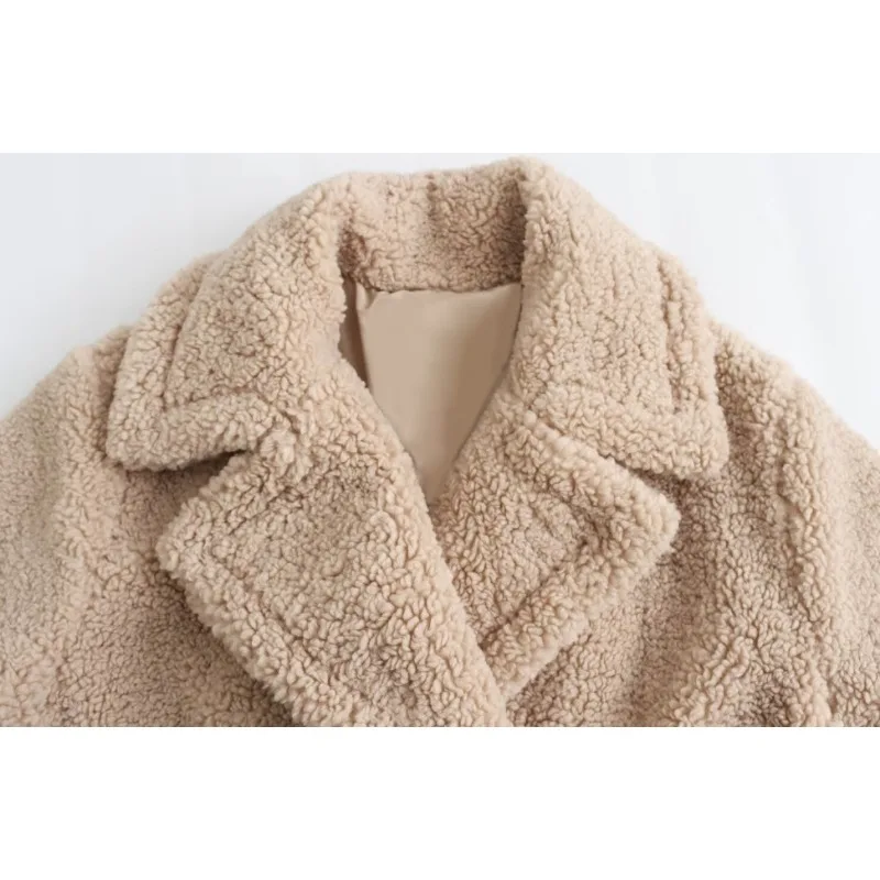 Women's Clothing Trendy Winter Long Wool Coat Warm Overcoat Lapel Versatile Brand Korean Casual Outerwear Faux Fur Coat Black
