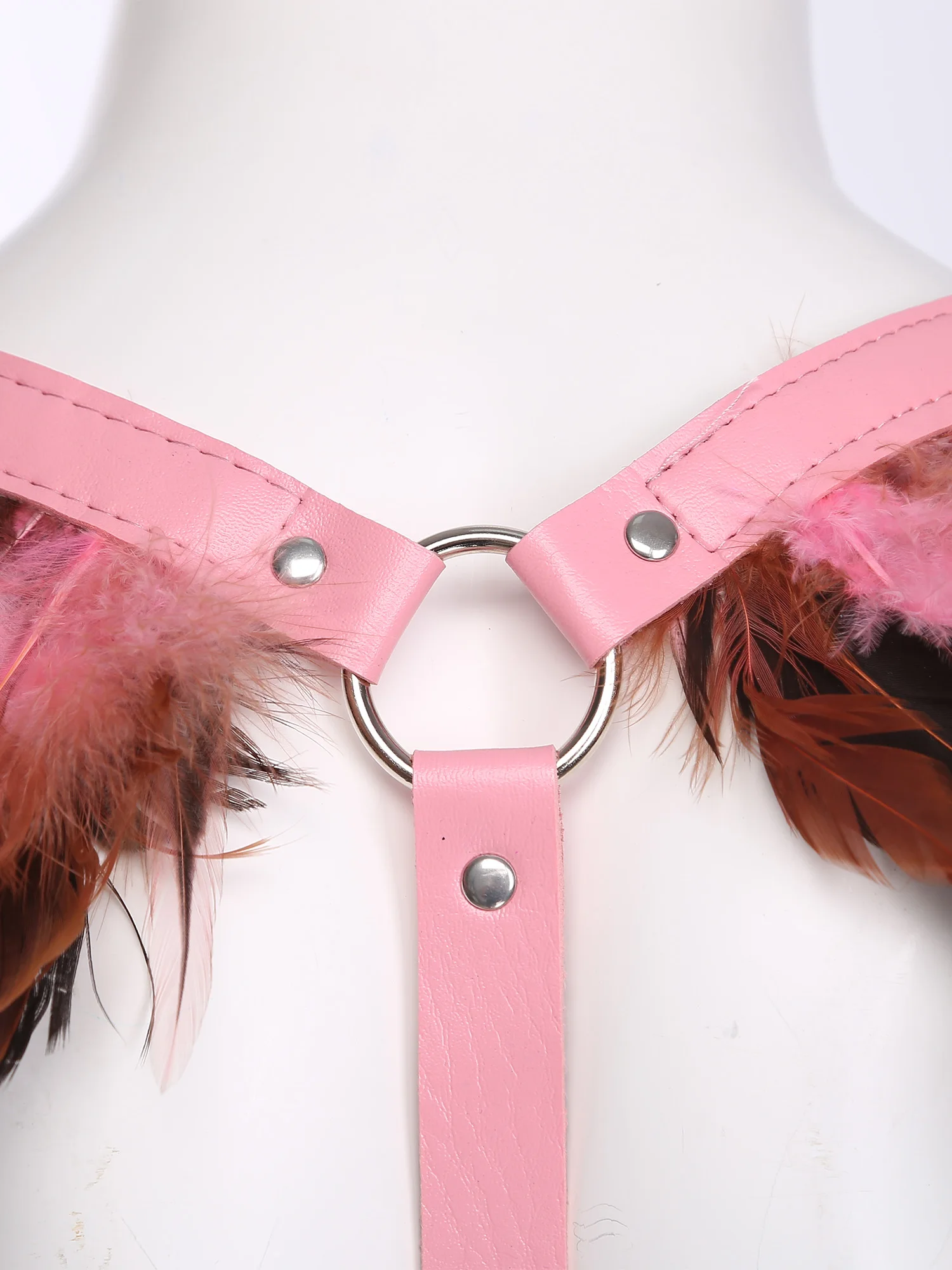 Unisex Gotycki Punkowy Pas na Klatkę Piersiową z Piórami, Regulowany Pas na Ciało, Akcesorium do Kostiumu Cosplay na Imprezę lub do Klubu