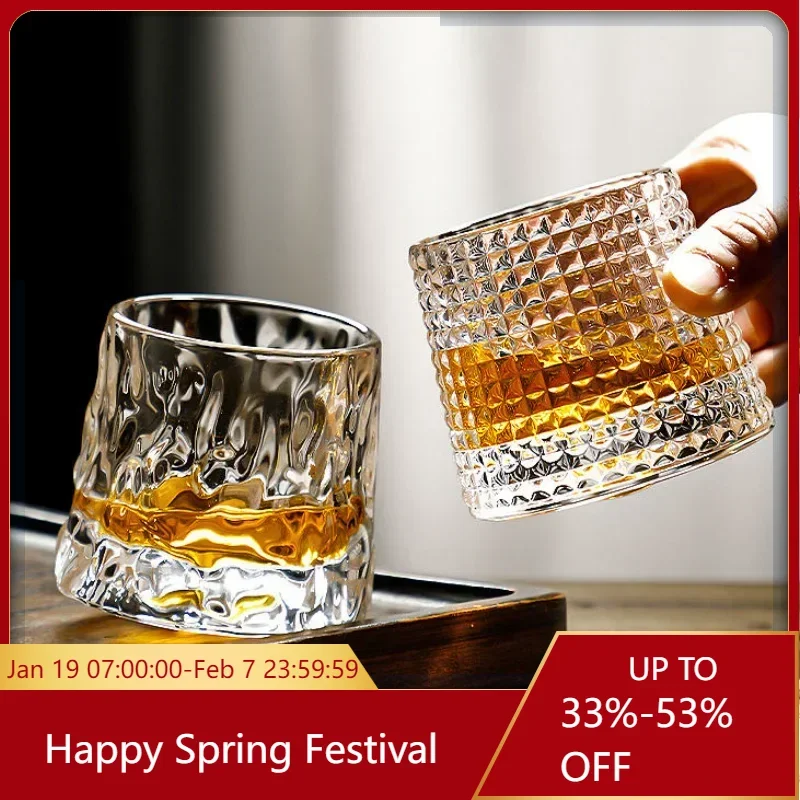 Novel Creative Thick Crystal Whiskey Tumbler Glass Spinning Tops Design Hammer Glasses of Wine Spirit XO Brandy Cup Wineglass