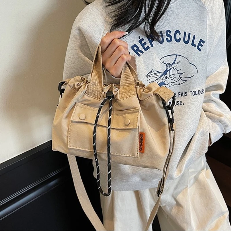 Women's Nylon Crossbody Bag Sewing Thread Large Capacity Versatile Casual Shoulder Handbag Daily Travel Lightweight Square Bag