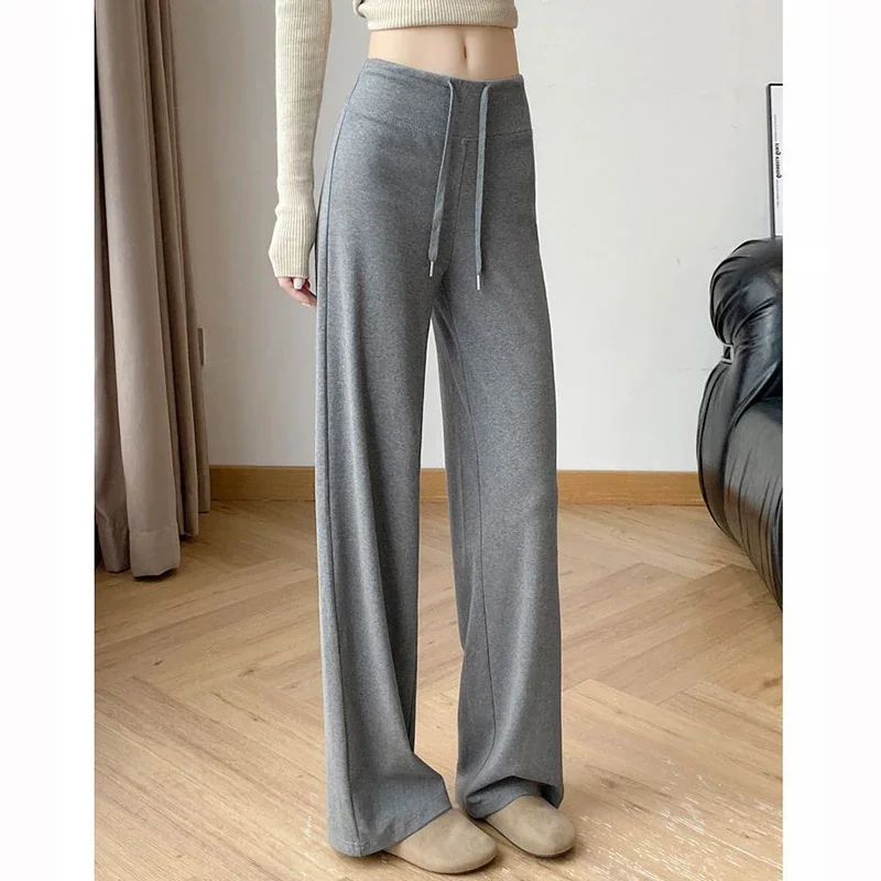 2025 여성 패션 캐주얼 얇은 스웨트팬츠 여성 슬림핏 하이웨이스트 바지 소녀 클래식 한국식 스트레이트 팬츠