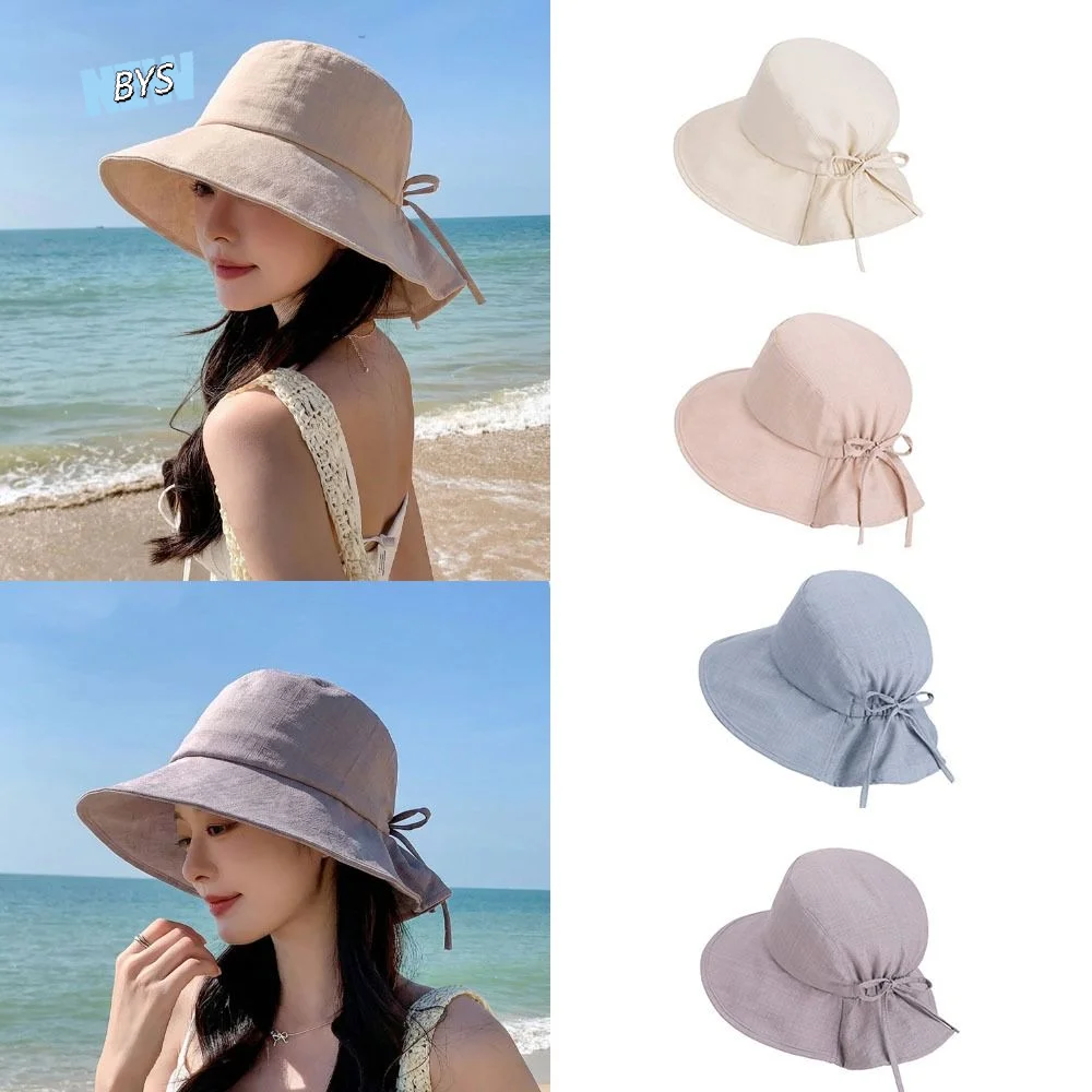 

Wide Brimmed Women's Bucket Hat Breathable with Bowknot Summer Sun Hat Soft Sunscreen Protection Sunscreen Visor Cap Outdoor