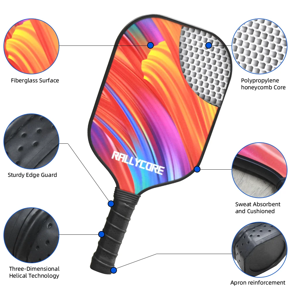 Pickleball Paddles Set of 2 with 4 Balls, Portable Carrying Bag, Indoor Outdoor Honeycomb Core Paddles Rackets 4