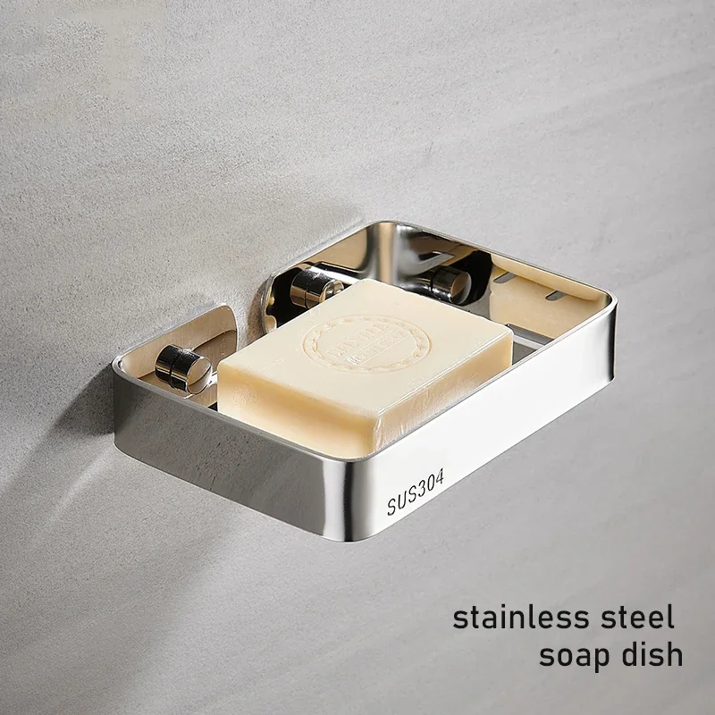 Soap Dish Holder Stainless Steel Bathroom Shower Soap Box Wall Mounted Soap Sponge Holder Housekeeping Organizer