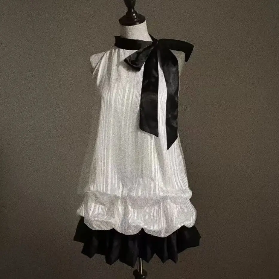 

2025 Summer Vintage Bow Sleeveless Dress Women Japanese Y2k Clothing Casual Beach Style One Piece Dress Korean Fashion