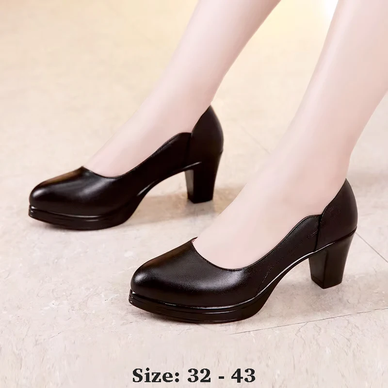 high quality leather shoe for women 6cm 8cm high heel platform point toe 32 33 34 elegant and fashion shoe black white silver