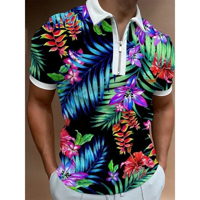 Summer Men Watercolor Doodle Short Sleeve Zipper Collar Clothing Polo Shirt For Men 3D Printed Graphic Breathable Casual Top
