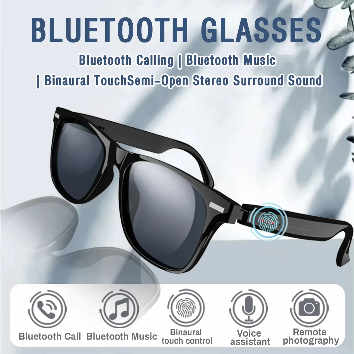 

Мужские умные очки, солнцезащитные очки с беспроводным Bluetooth-вызовом, встроенный микрофон, динамики, сенсорный и голосовой помощник, музыка, спортивное стекло для мужчин