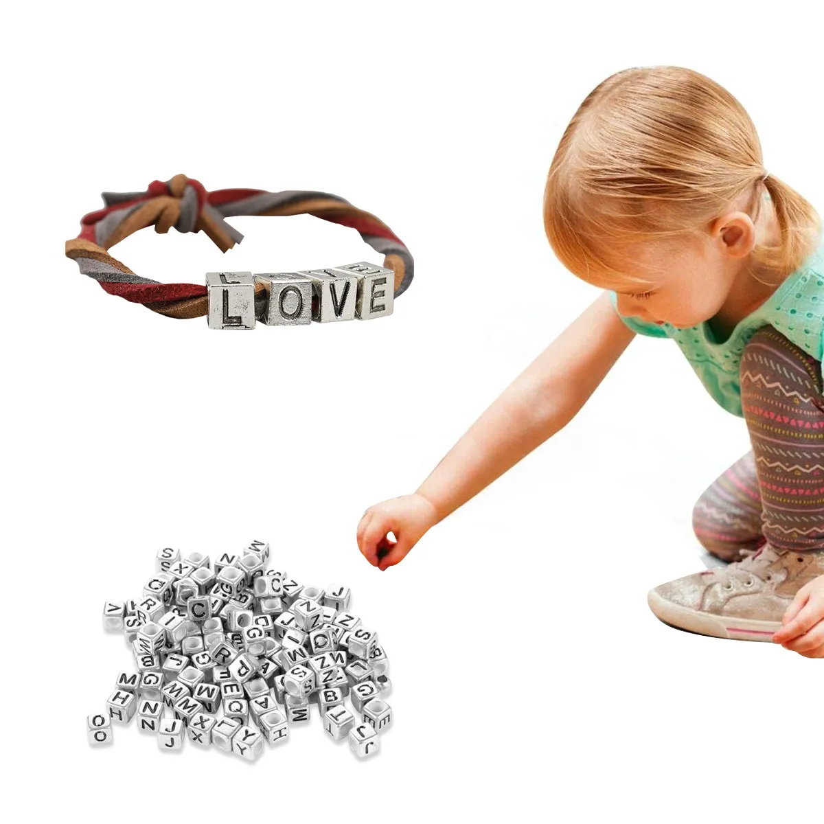 

300Pcs Acrylic Letter Beads Square DIY Craft Kit for Bracelet Necklace Handmade Jewelry Plastic Letter Beads Bead for Bracelet