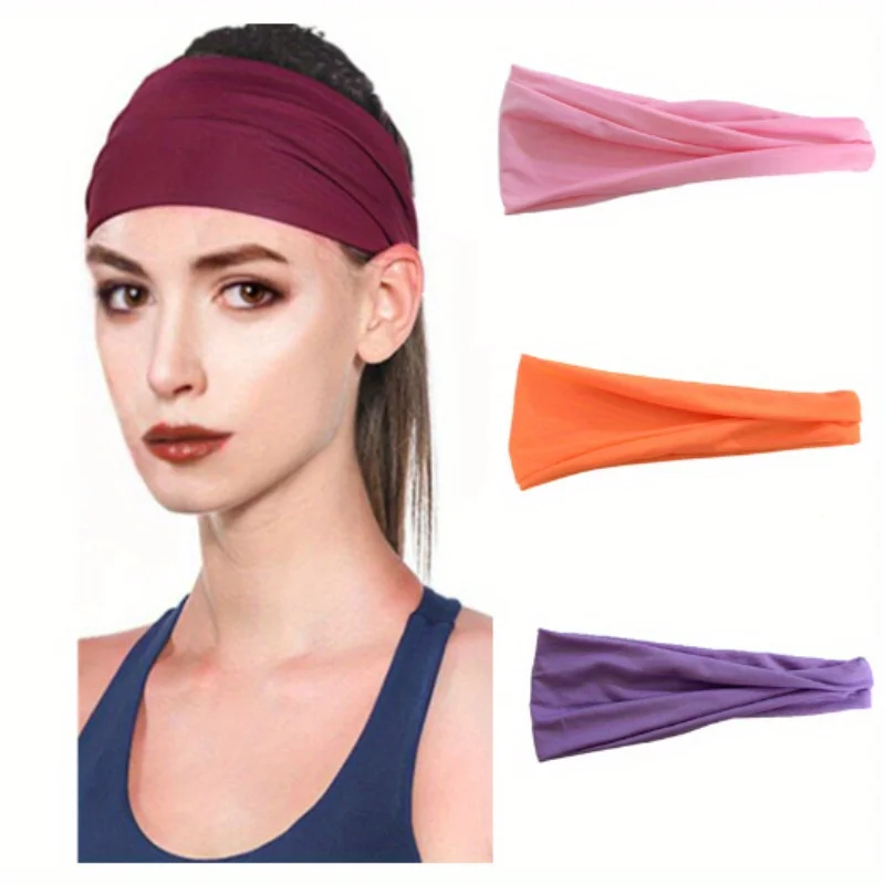 2 pieces of European and American sports yoga sweatbands, solid color headbands, and men's and women's fitness headbands