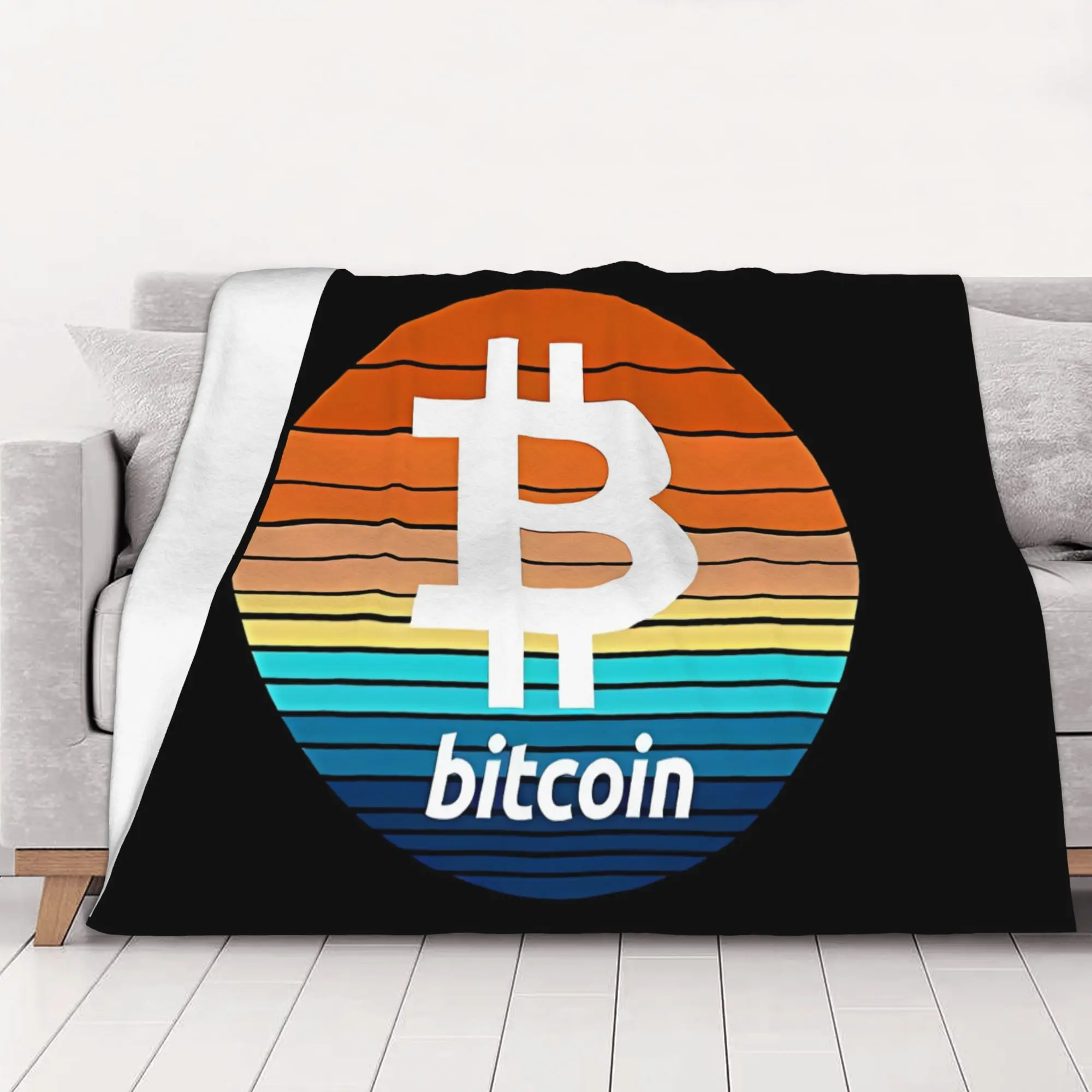 1PC home Cute Room Decor Bitcoin Crypto Sunset Blanket Throw Blanket Bitcoin Novelty Warm Blanket All Season