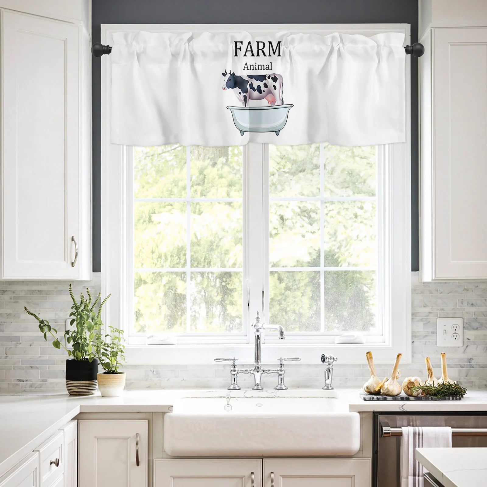 ZEDLIYU Valances for Windows Kitchen Living Room Small Window Valance Farm Animal Cow 1 Panel, 42 x 12 Inch