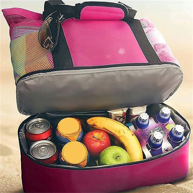 Women Mesh Transparent Beach Bag, Double Layer Swim Storage Tote, High Capacity Waterproof Shopping Picnic Bag, Oxford, Large