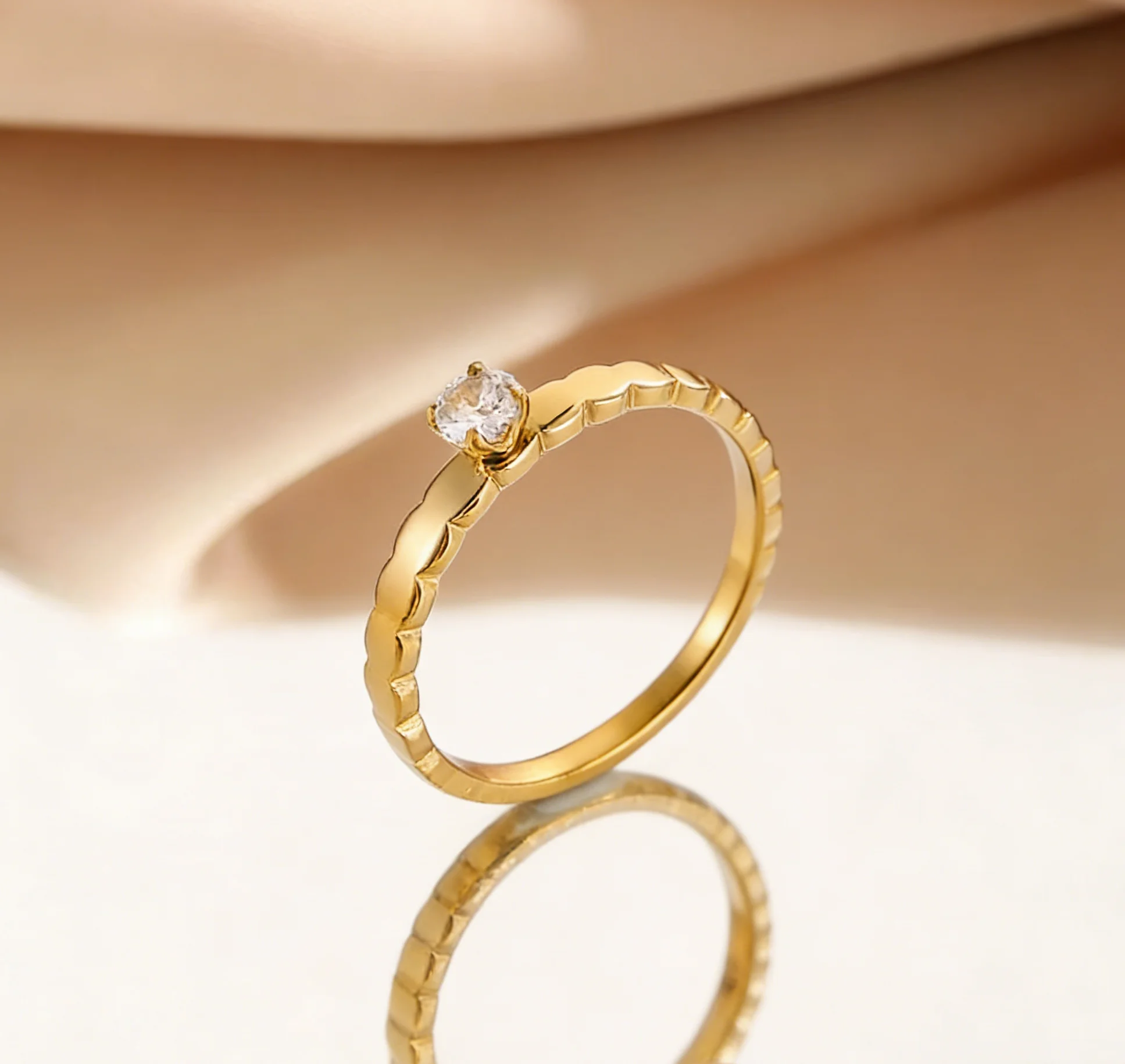 Wasserdichte, elegante Mode-Ringe, 18 Karat vergoldet, Schmuck, Edelstahl, Hochzeit, Muschel-Zirkon-Ring für Frauen