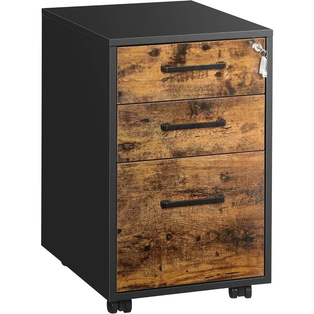 File Cabinet, Office Filing Cabinet with Lock, Pre-Assembled Except Wheels and Handles, for A4, Legal, Letter Sized Documents