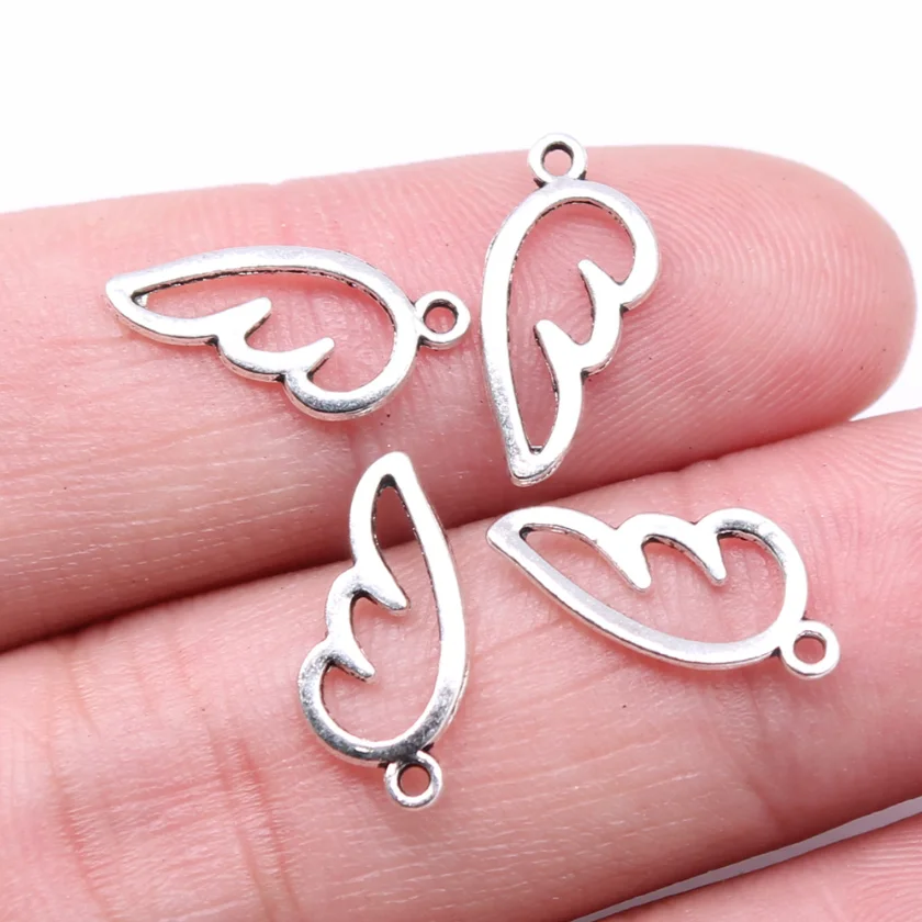 50pcs Mini Hollow Angel Wing Charms Alloy Jewelry Making DIY Jewelry Findings Antique Silver Color Alloy Charms Pendant 16x8mm
