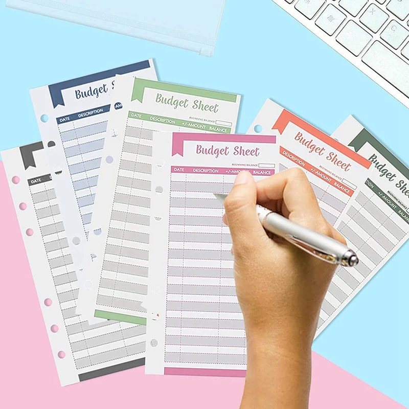 Expense Tracker Budget Sheets 60 Pcs With A6 6Pcs Binder Pocket & 5Pcs Dividers & 2 Sheet Color Sticker Labels For Home