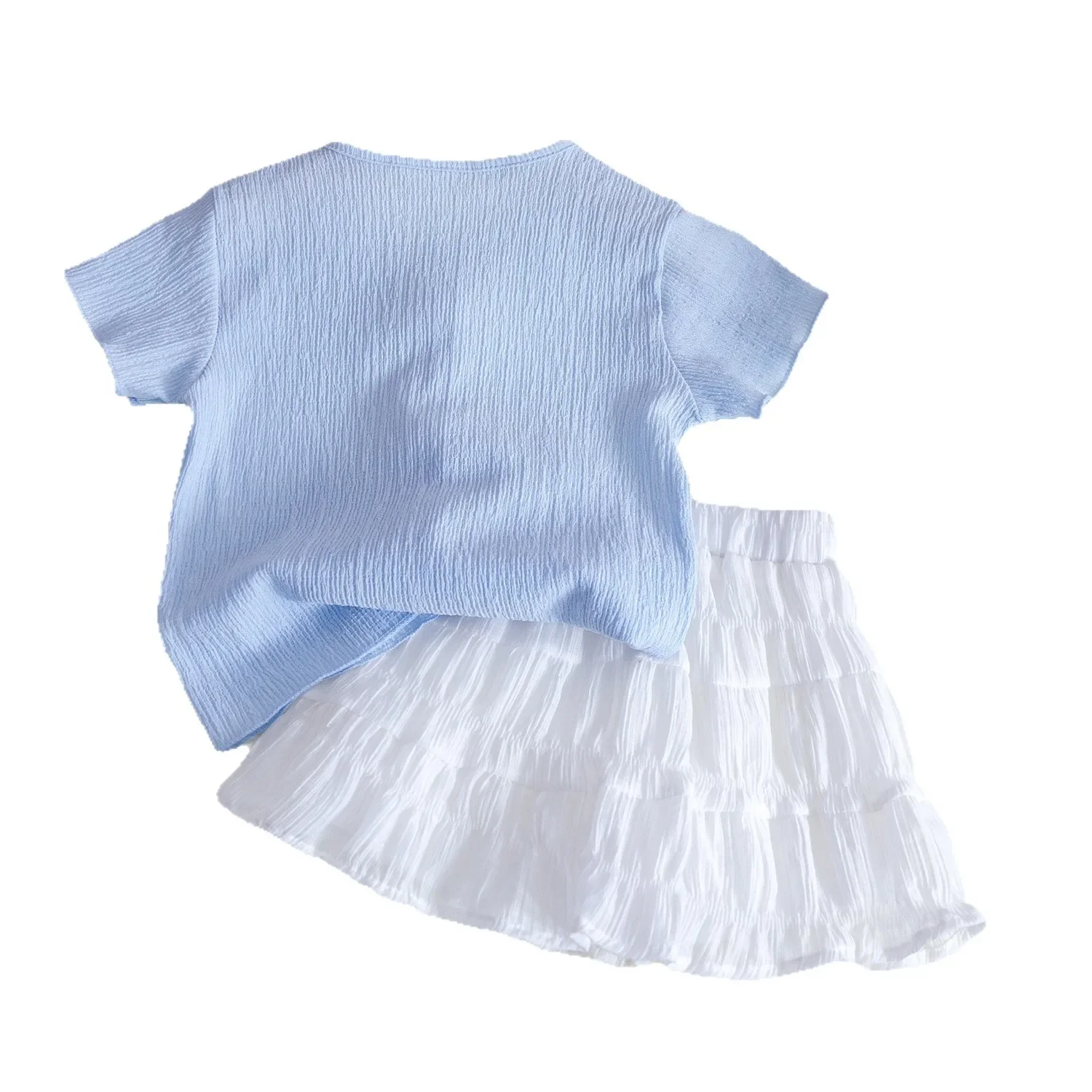 2026 Girls' Suit Summer New Style Children's Short Sleeved Top Baby Fashion Half Skirt Kids Beautiful Two Piece Set