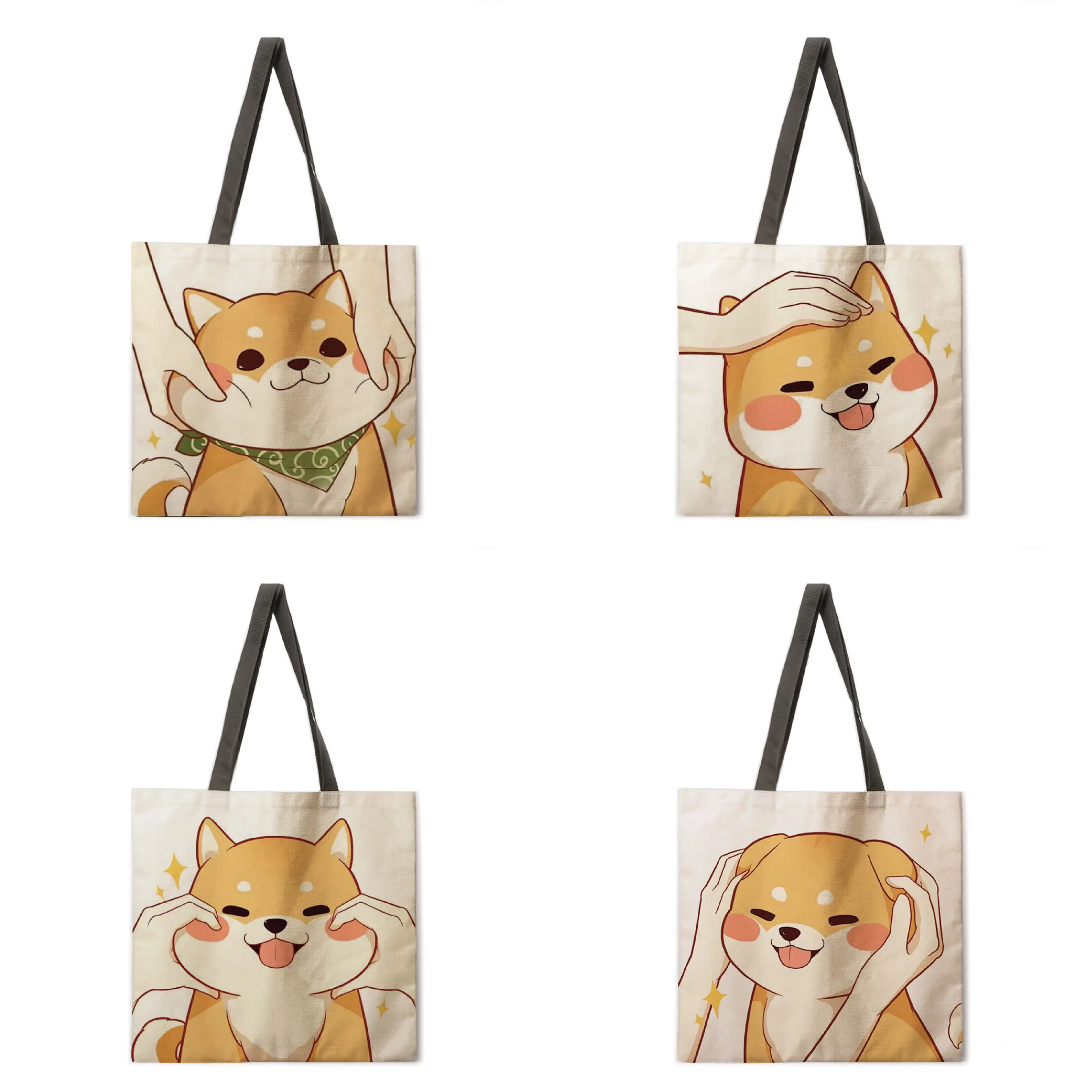 

Cute Shiba Inu Linen Bag Handbag Lightweight Shoulder Bag Large Capacity Eco-friendly Shopping Bag Tote Bag