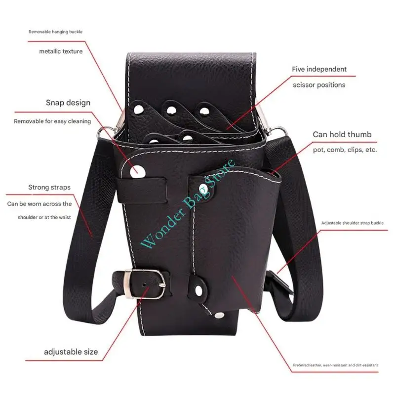 H3CB Lightweight Hairdressing Tool Bag Multi Compartment Design Secure Elastic Strap Practical PU Hair Scissors
