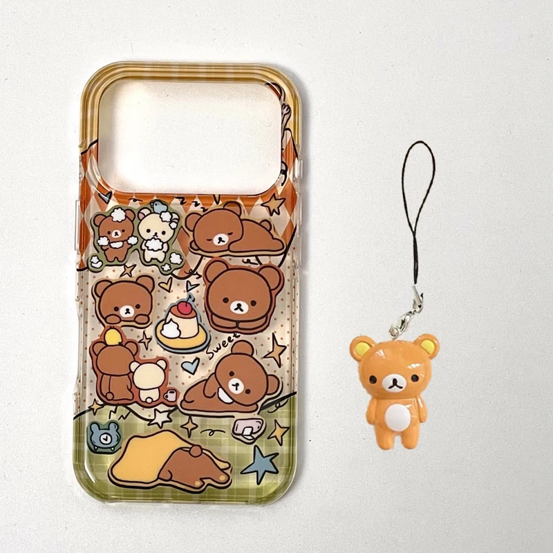 Japanese Korean Ins Cute Cartoon Cherry Pudding Easy Bear Phone Case For iPhone 17 16 15 14 13 12 11 Pro Max 78 Plus Mini Cover - Image 5