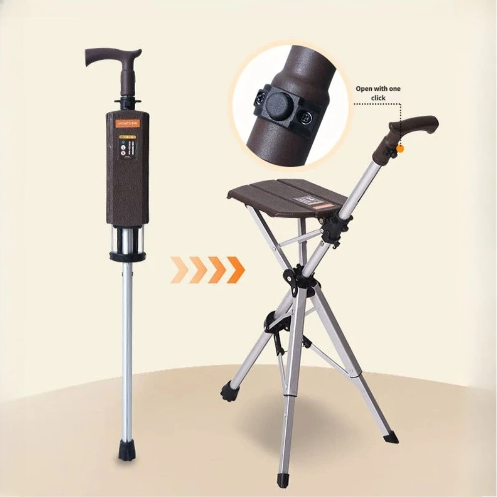 

Outdoor Camping Walking Stick Folding Crutch Chair Cane with Seat for Camping