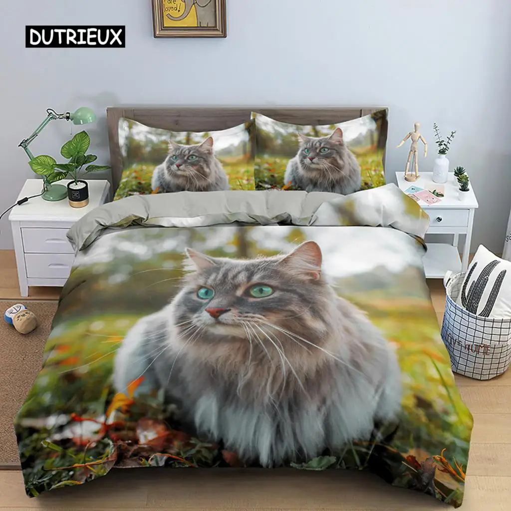 

3D Animal Pattern Duvet Cover Set Cute Cat Pattern Bedding Set Polyester Quilt Cover King Twin Single Size Home Textile Kitten