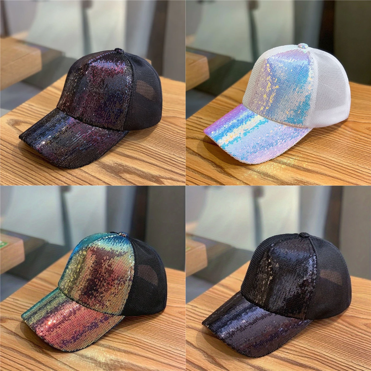 

Colorful Sequins Mesh Cap Fashionable Leisure Sun Shading Baseball Cap Lightweight Breathable Outdoor Travel Duckbill Hat