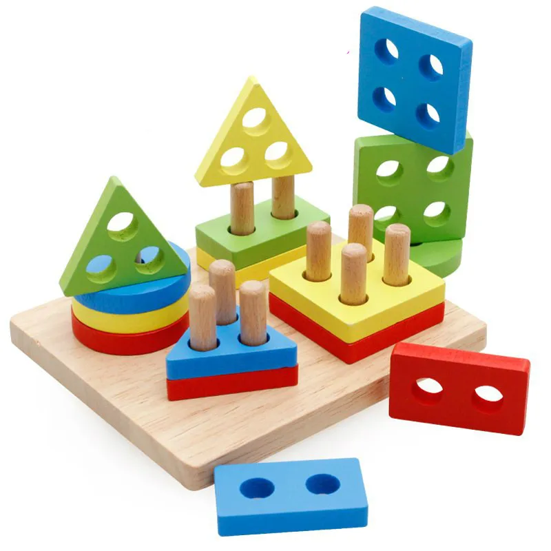 

High Quality Wooden Educational Toy montessori materials Geometric Shapes Solids Geometry Kids Stacked Layers Learning