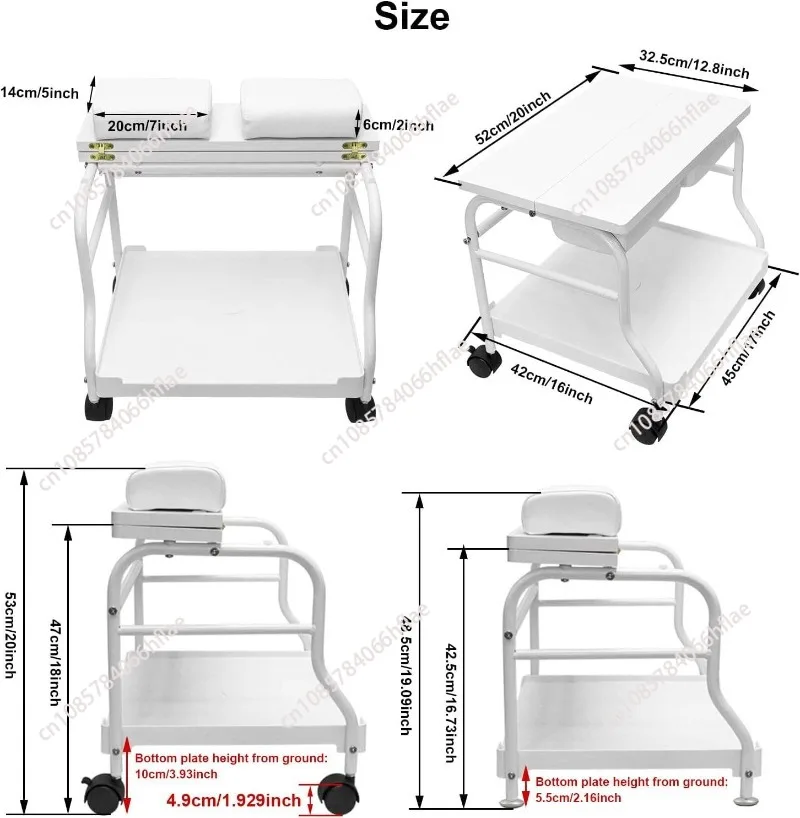 3-Tier Salon Tool Trolley, Manicure Pedicure Foot Bath Cart, Spa Foot Massage Station for Esthetician Use