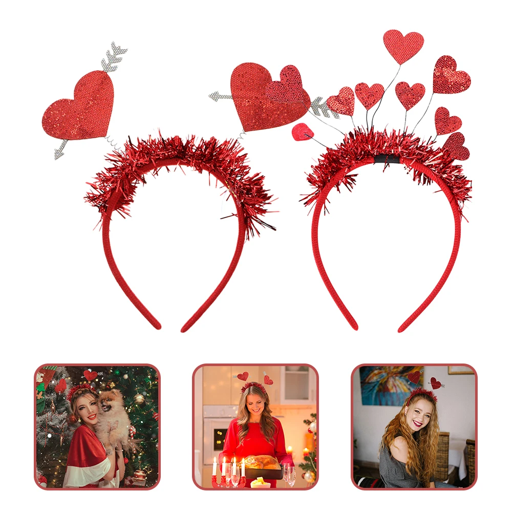 

2Pcs Heart Red Hoops Love Heart Headb Party Toppers Accessory Valentine Wedding Headdress Photos Props Gifts