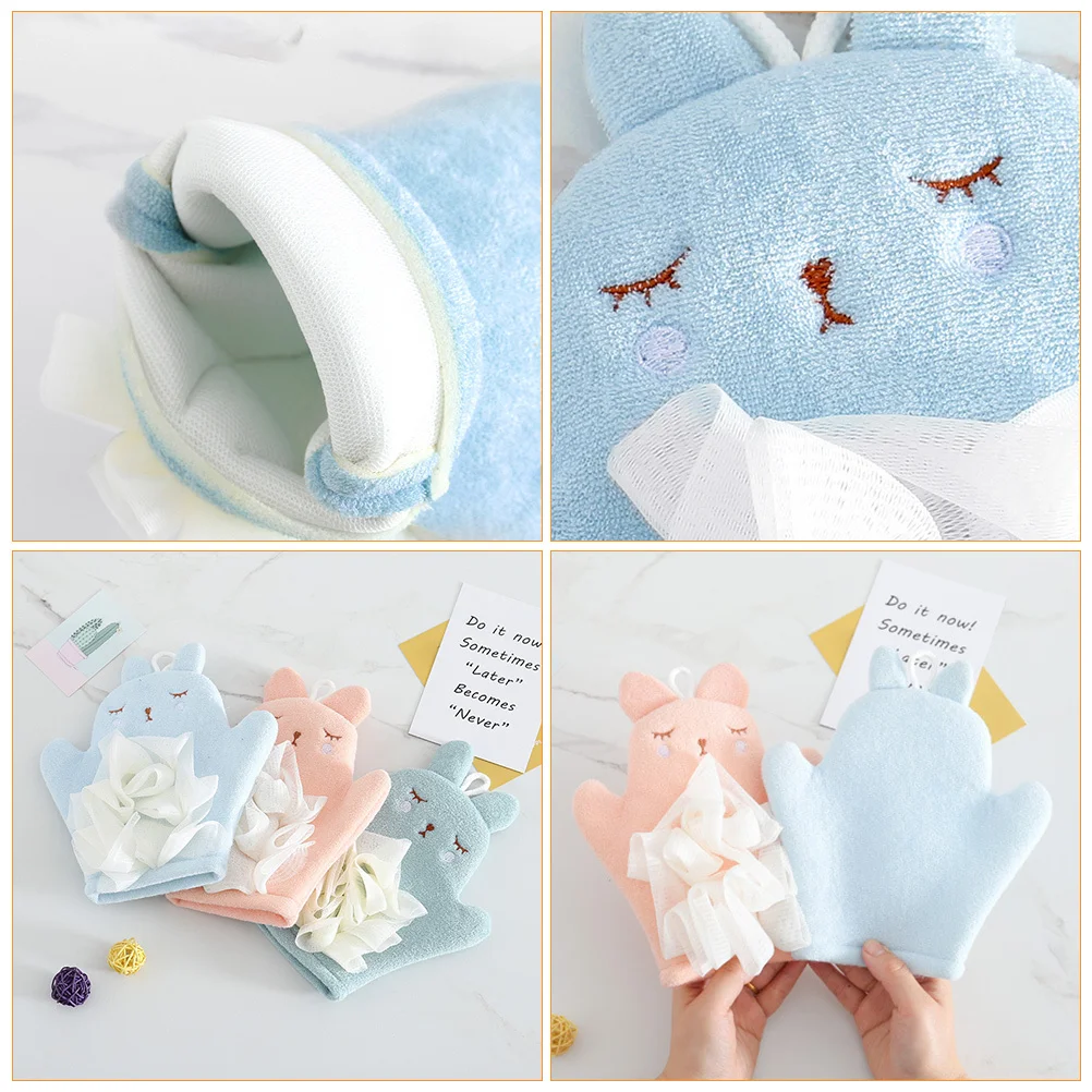 

2Pcs Bath Sponge Gloves for Exfoliating Shower Scrubber Dual-Side Design with Rope Handle Moisturizing Cleansing