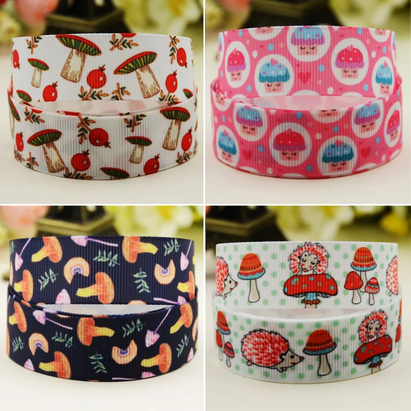 22mm 25mm 38mm 75mm Mushroom Cartoon Character printed Grosgrain Ribbon party decoration 10 Yards