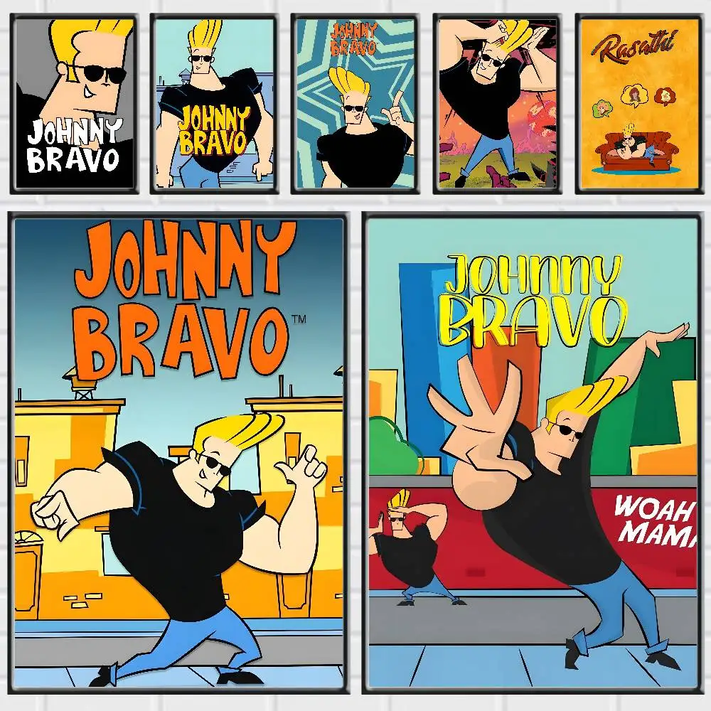 Retro Cartoon Johnny Bravo Posters Premium Self-Adhesive No Residue Wall Sticker for Home Office Bar Decor