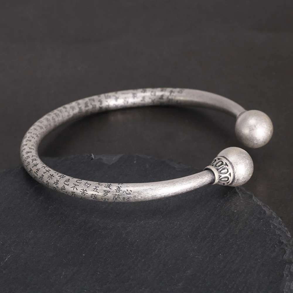 Bracciale tibetano autentico in argento sterling 990 da uomo e da donna con Sutra a forma di cuore, braccialetto regolabile, gioielli di buona